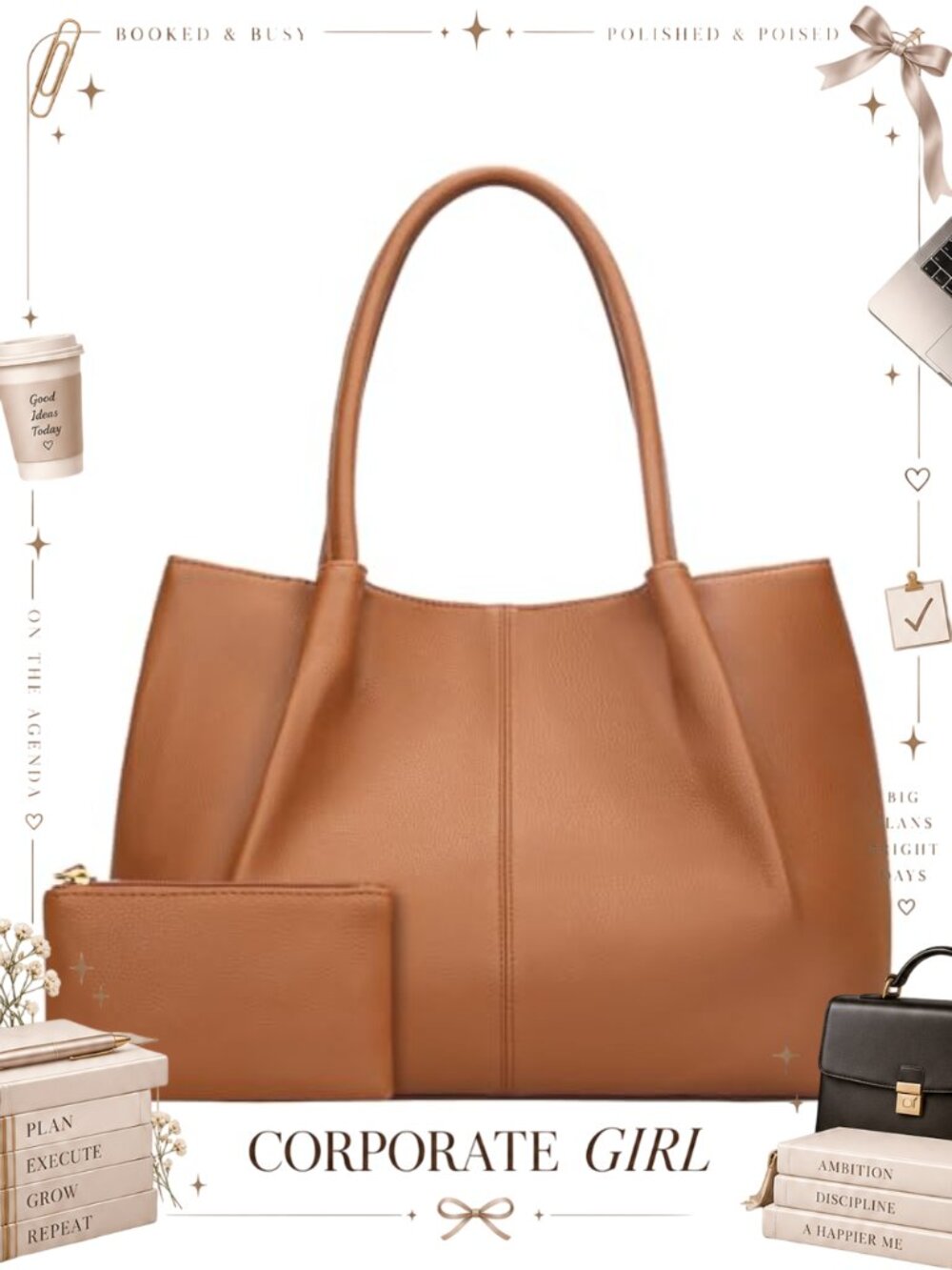 Vegan Leather Tote Bag Large Shoulder Purse Travel Work Satchel